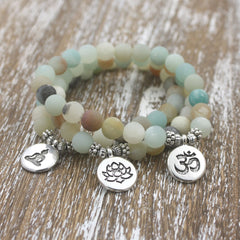 1pcs 8mm Matte Frosted Amazonite beads with Lotus OM Buddha Charm Yoga Bracelet