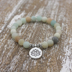 1pcs 8mm Matte Frosted Amazonite beads with Lotus OM Buddha Charm Yoga Bracelet