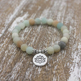 1pcs 8mm Matte Frosted Amazonite beads with Lotus OM Buddha Charm Yoga Bracelet