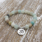 1pcs 8mm Matte Frosted Amazonite beads with Lotus OM Buddha Charm Yoga Bracelet
