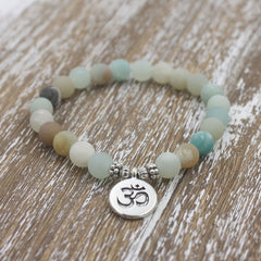 1pcs 8mm Matte Frosted Amazonite beads with Lotus OM Buddha Charm Yoga Bracelet