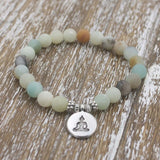 1pcs 8mm Matte Frosted Amazonite beads with Lotus OM Buddha Charm Yoga Bracelet