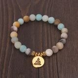 1pcs 8mm Matte Frosted Amazonite beads with Lotus OM Buddha Charm Yoga Bracelet