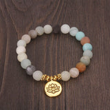 1pcs 8mm Matte Frosted Amazonite beads with Lotus OM Buddha Charm Yoga Bracelet